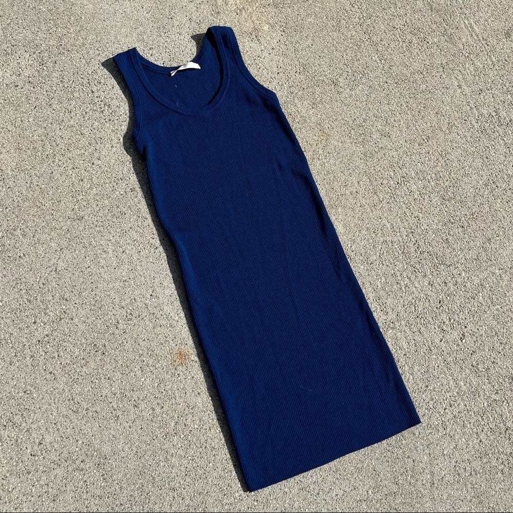 Creatures of Comfort blue wool rib knit sleeveless bodycon‎ mini dress